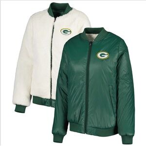 NWT Women'sOatmeal/Green Green Bay Packers Switchback Reversible Full-Zip Jacket
